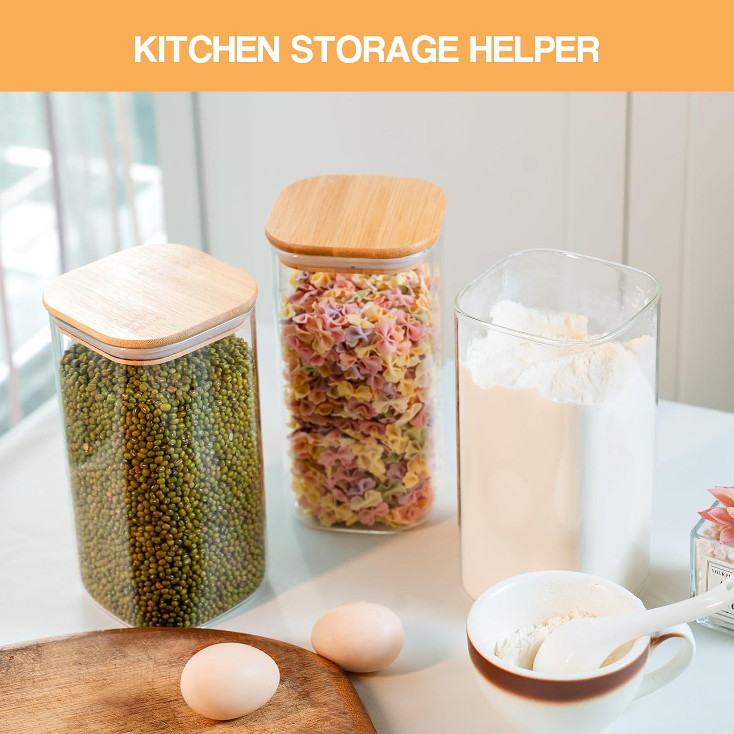 Glass Storage Jars 6 Pack Clear Glass Food Containers with Airtight Bamboo Lid - Image 5