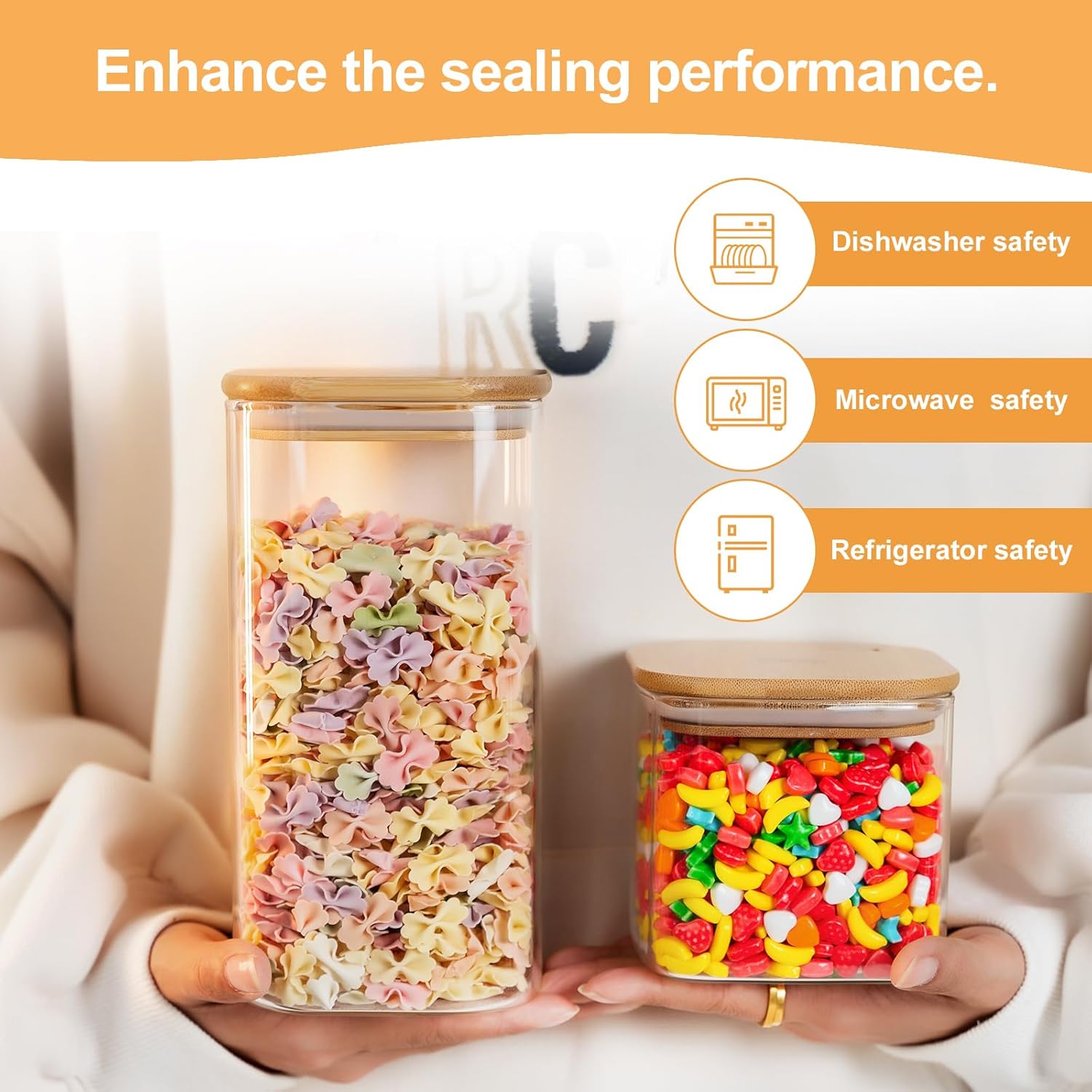 Glass Storage Jars 6 Pack Clear Glass Food Containers with Airtight Bamboo Lid - Image 7