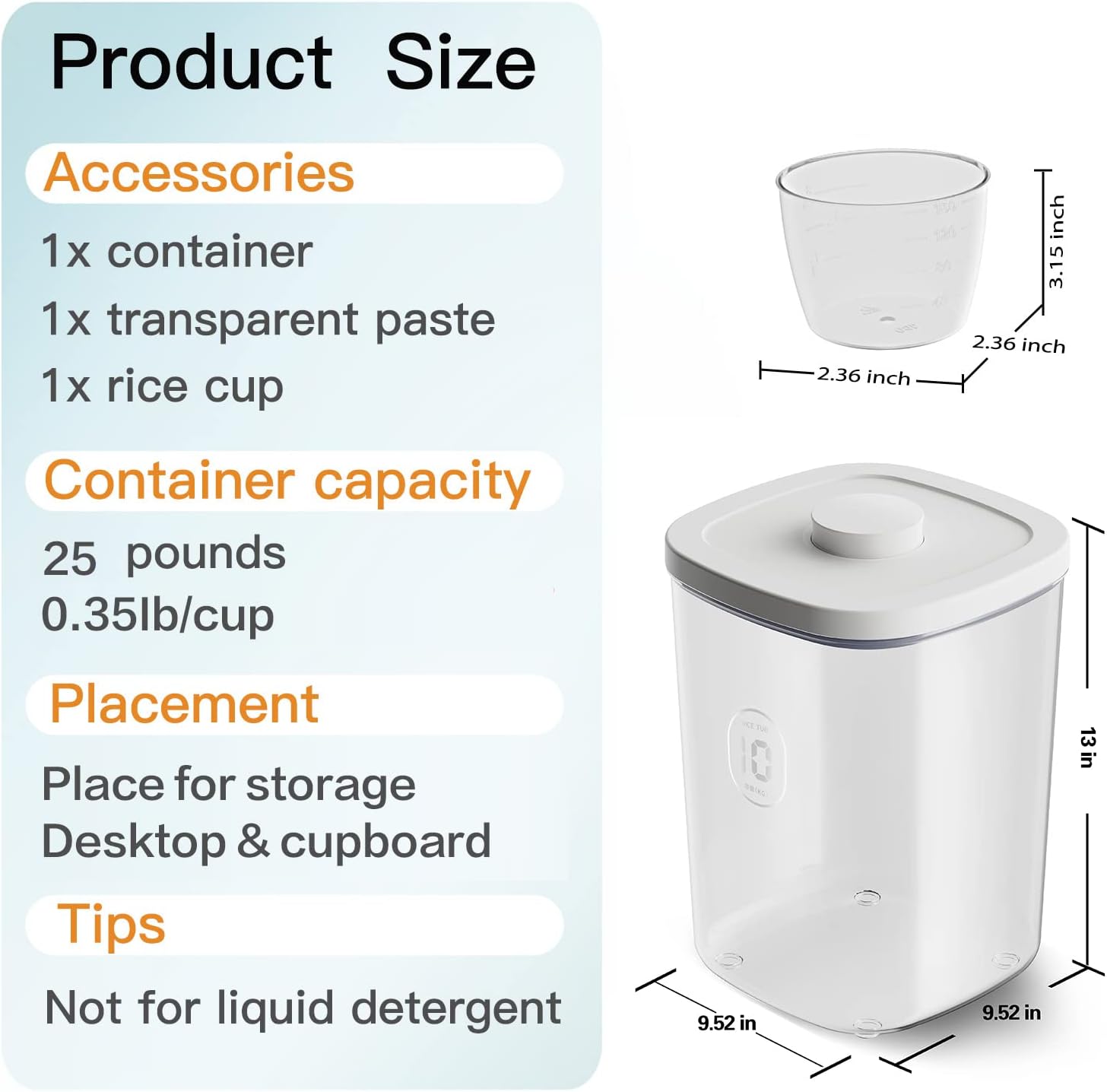 Rice Dispenser Container with Measuring Cup and Brush for Kitchen Pantry Organization - Image 7