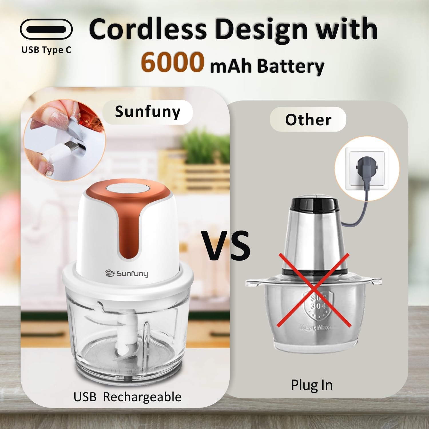 Sunfuny Cordless Mini Food Chopper - Image 3