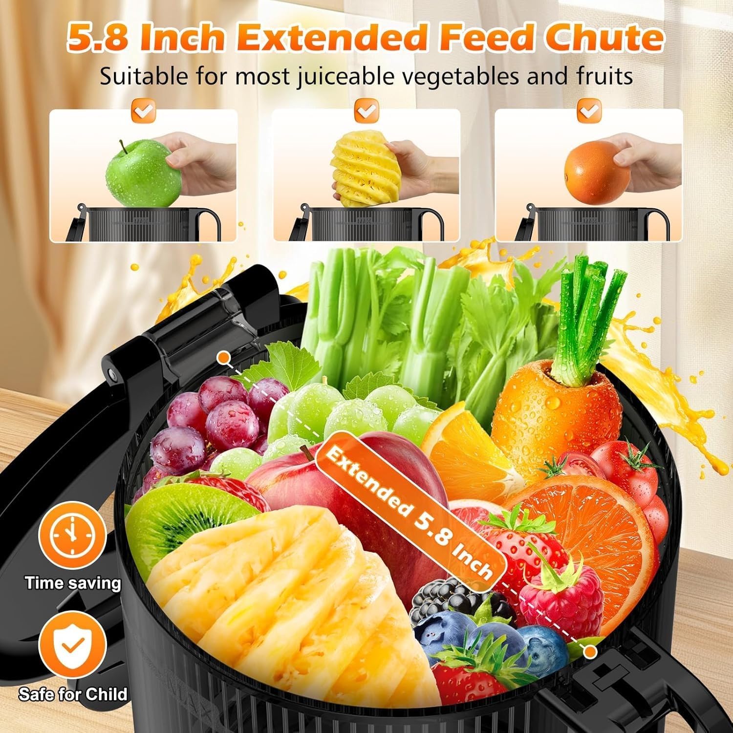 Cold Press Juicer Machine with Large Feed Chute for Whole Vegetables and Fruits - Image 3