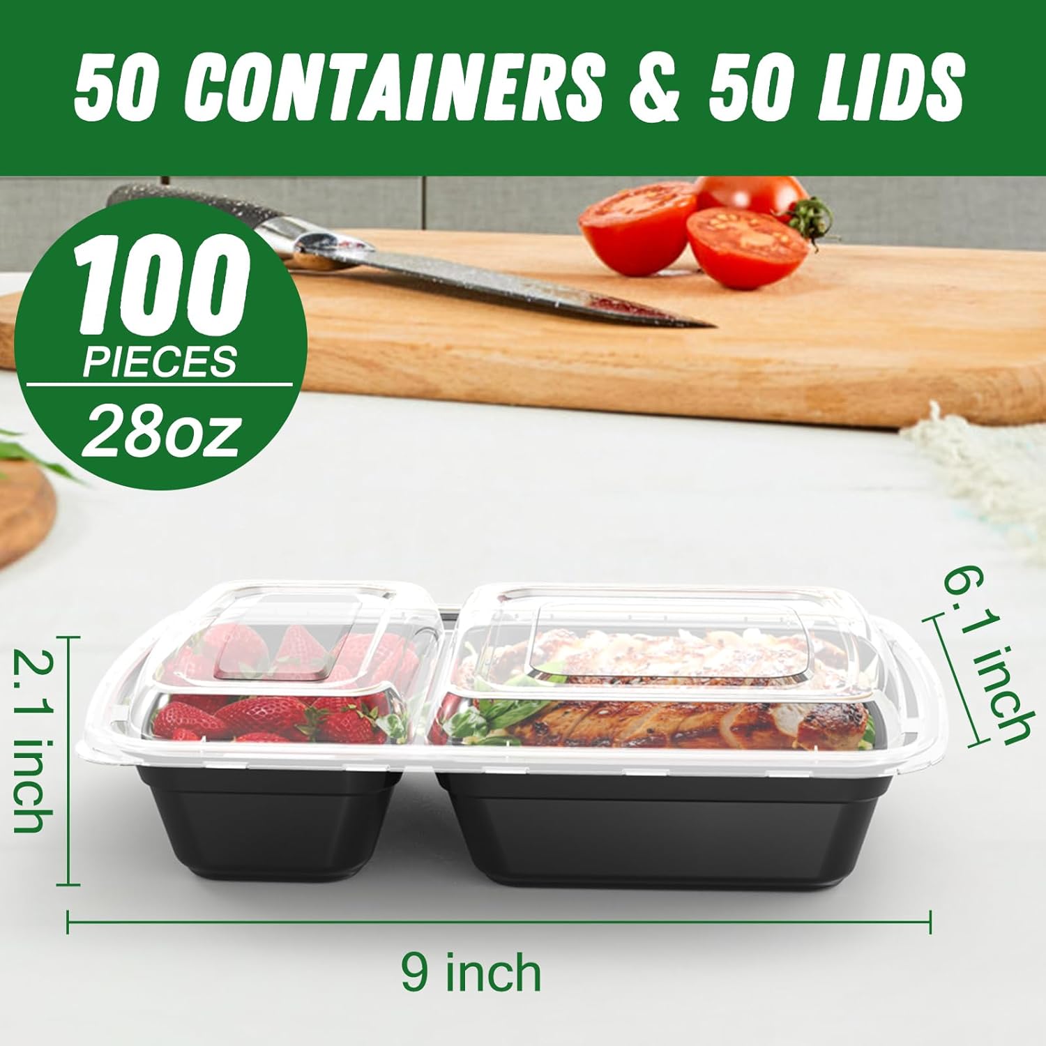 28 oz Reusable Meal Prep Containers with Lids - Image 3