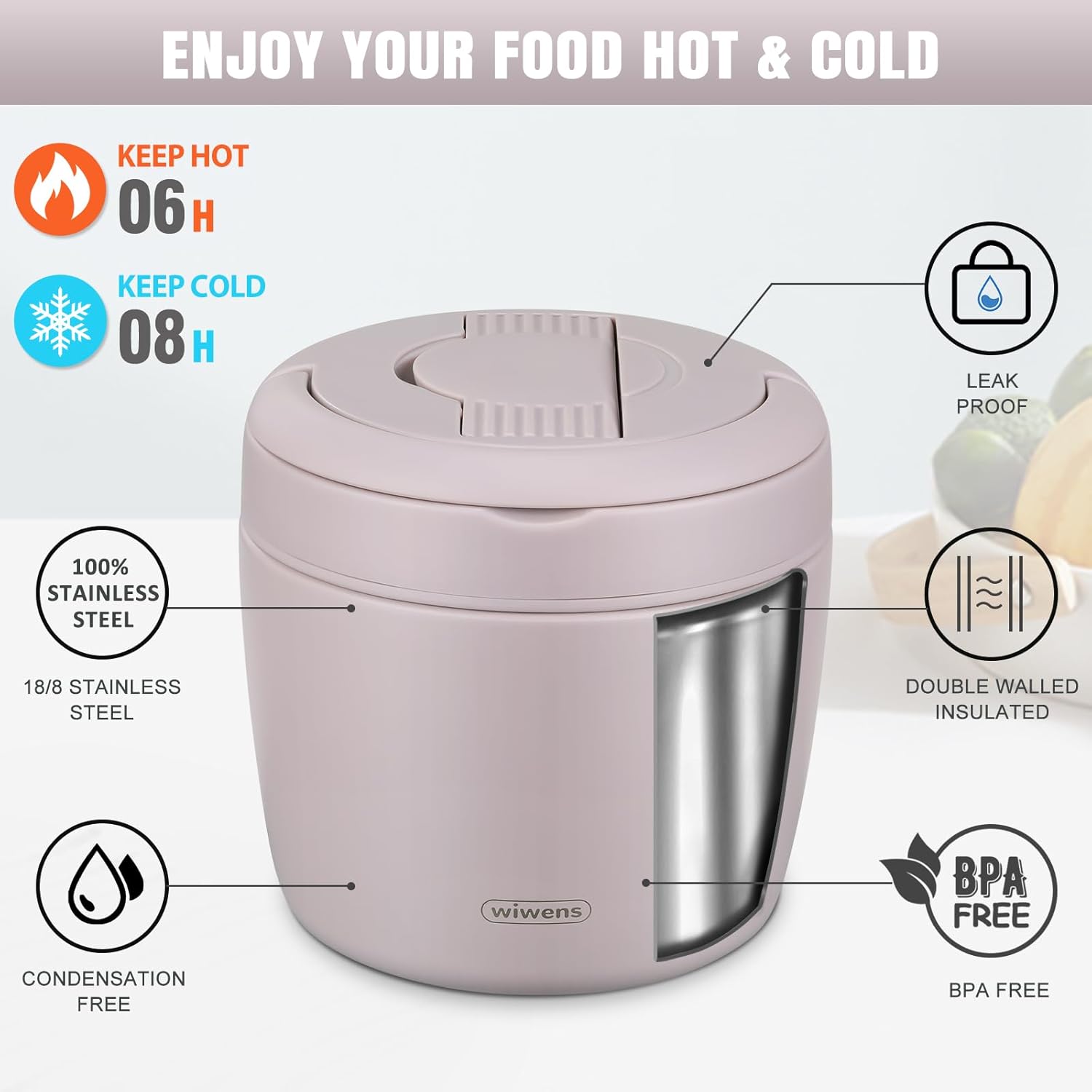 Thermo Food Jar for Hot Food Adults 32OZ Soup Thermo Lunch Containers Wide Mouth Vacuum Insulated Stainless Steel Leakproof Bento Box with Spoon - Image 4