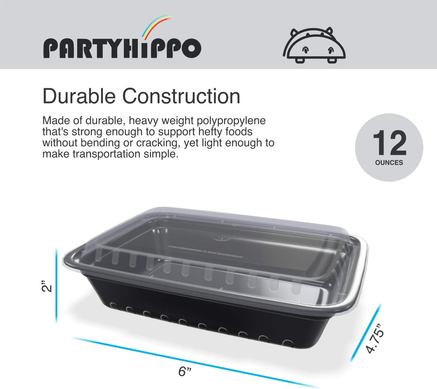 PARTYHIPPO Small Meal Prep Containers Single Lids, 12 OZ [25-Pack] Food Storage Bento BPA Free | Stackable | Reusable Lunch Boxes, Microwave/Dishwasher, Freezer Safe,Portion Control (12 OZ 25 pack) - Image 3