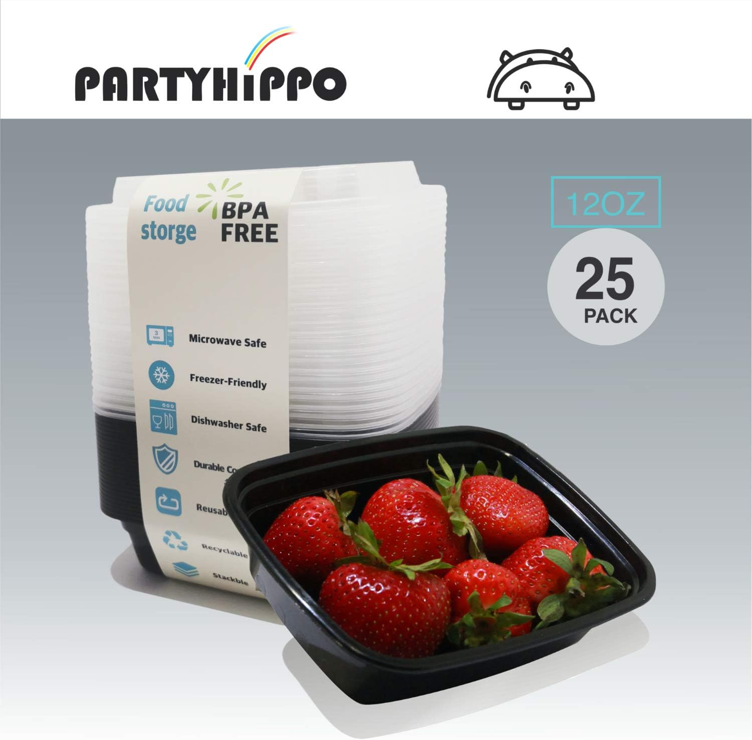PARTYHIPPO Small Meal Prep Containers Single Lids, 12 OZ [25-Pack] Food Storage Bento BPA Free | Stackable | Reusable Lunch Boxes, Microwave/Dishwasher, Freezer Safe,Portion Control (12 OZ 25 pack) - Image 4