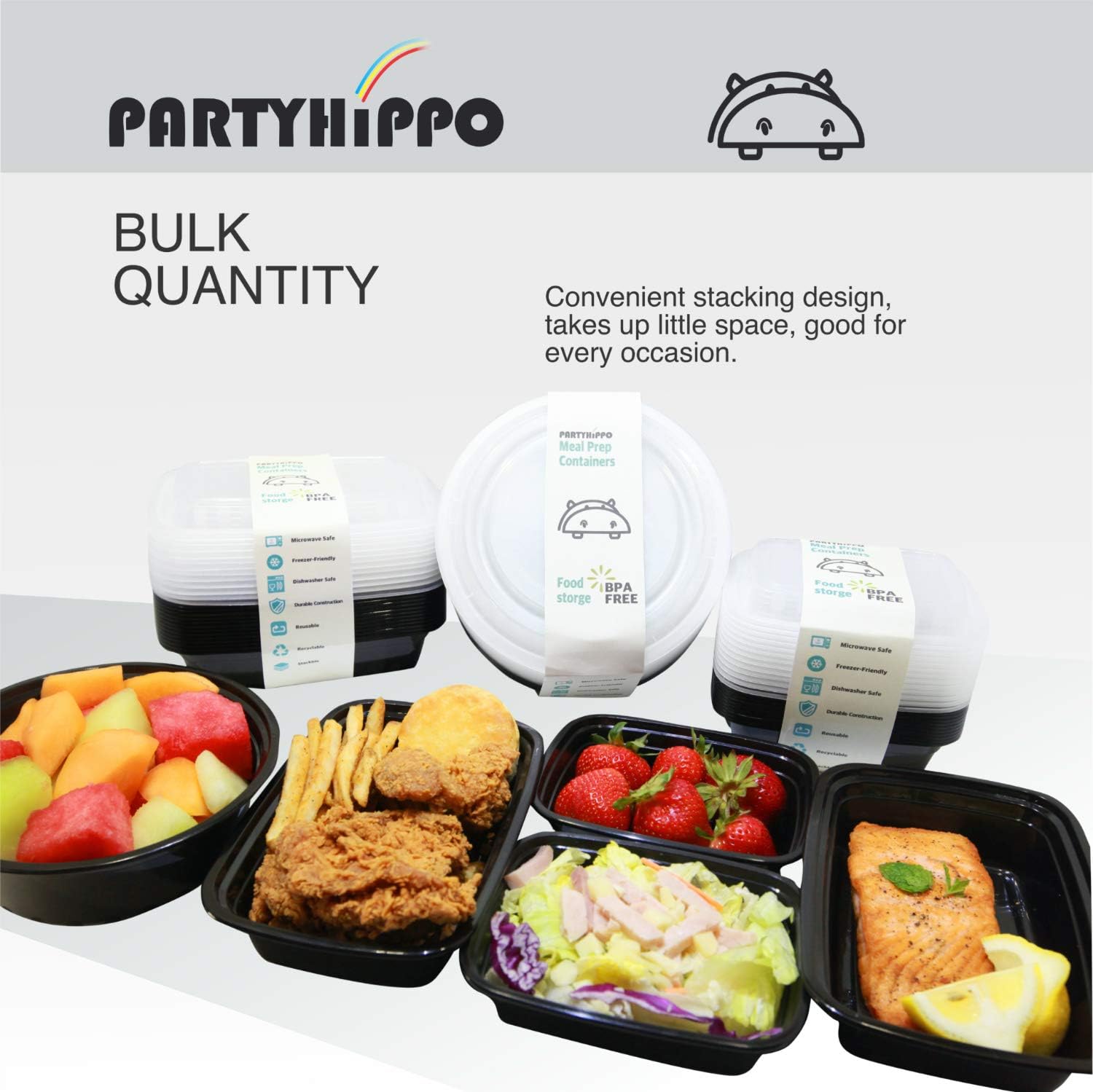PARTYHIPPO Small Meal Prep Containers Single Lids, 12 OZ [25-Pack] Food Storage Bento BPA Free | Stackable | Reusable Lunch Boxes, Microwave/Dishwasher, Freezer Safe,Portion Control (12 OZ 25 pack) - Image 7