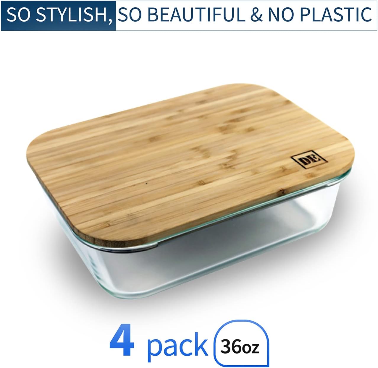 Glass Food Storage Containers with Bamboo Lids (4-Pack, 36oz) Airtight, Leakproof, BPA-Free Borosilicate Glass Meal Prep Containers - Image 3