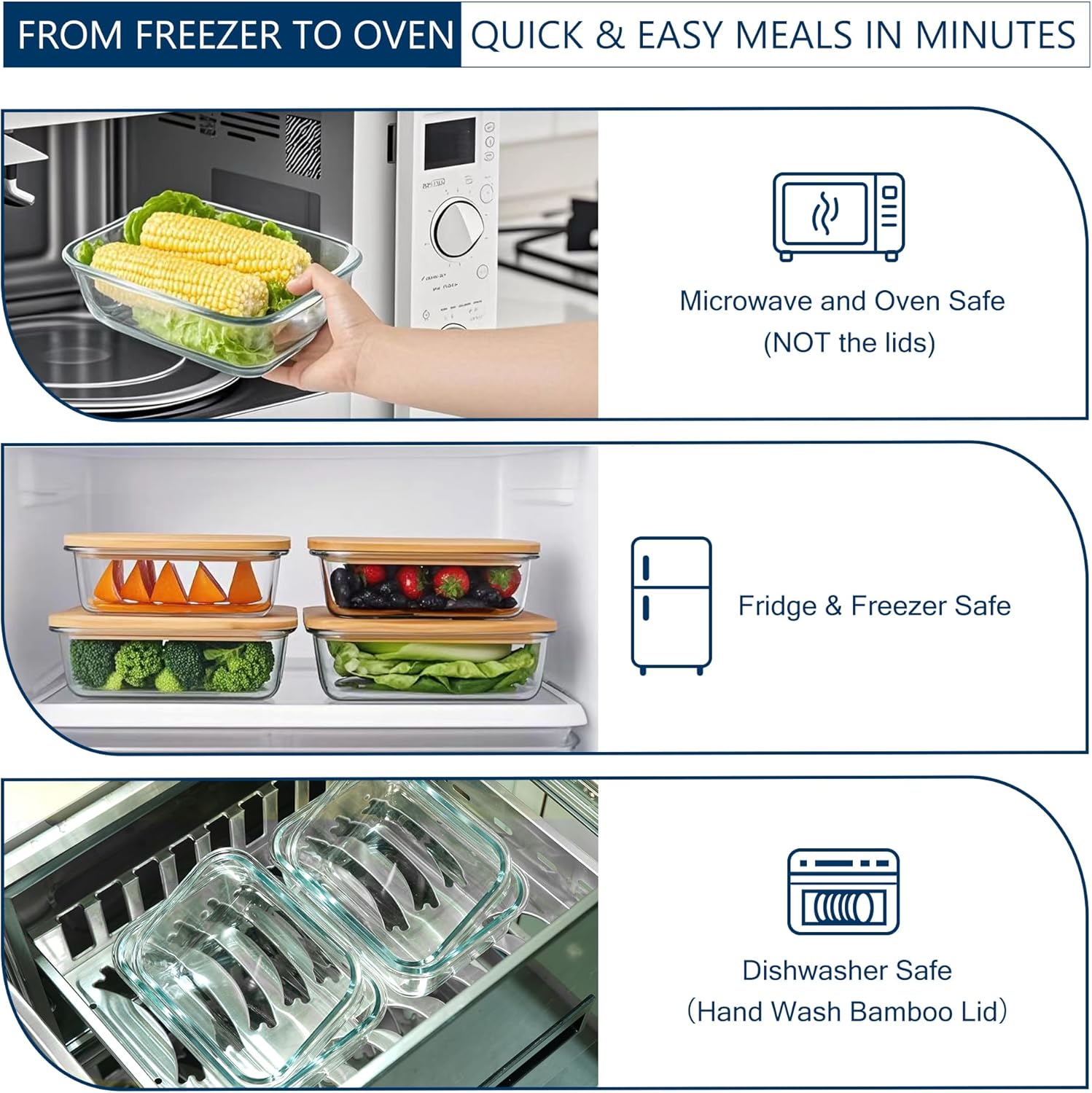 Glass Food Storage Containers with Bamboo Lids (4-Pack, 36oz) Airtight, Leakproof, BPA-Free Borosilicate Glass Meal Prep Containers - Image 5