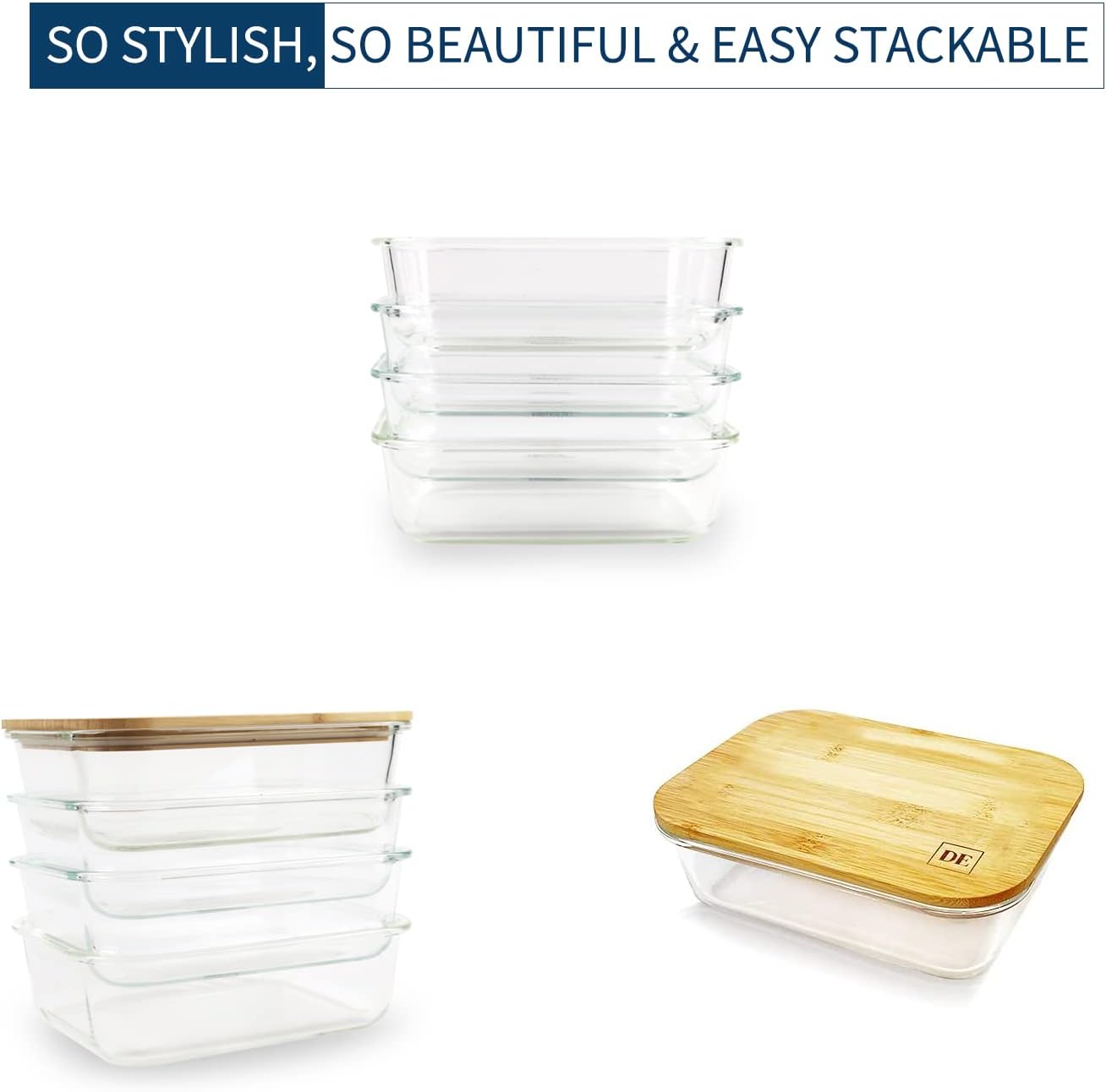 Glass Food Storage Containers with Bamboo Lids (4-Pack, 36oz) Airtight, Leakproof, BPA-Free Borosilicate Glass Meal Prep Containers - Image 6