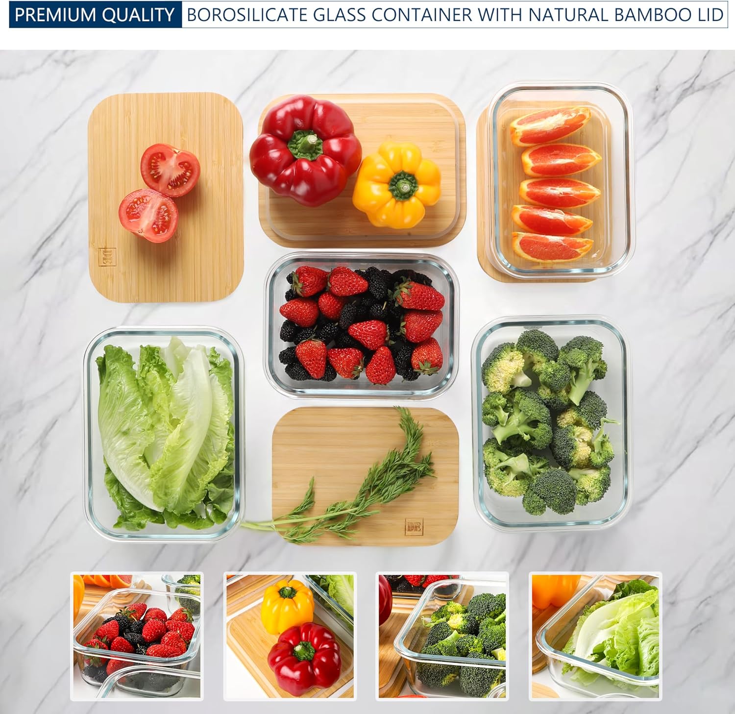 Glass Food Storage Containers with Bamboo Lids (4-Pack, 36oz) Airtight, Leakproof, BPA-Free Borosilicate Glass Meal Prep Containers - Image 9