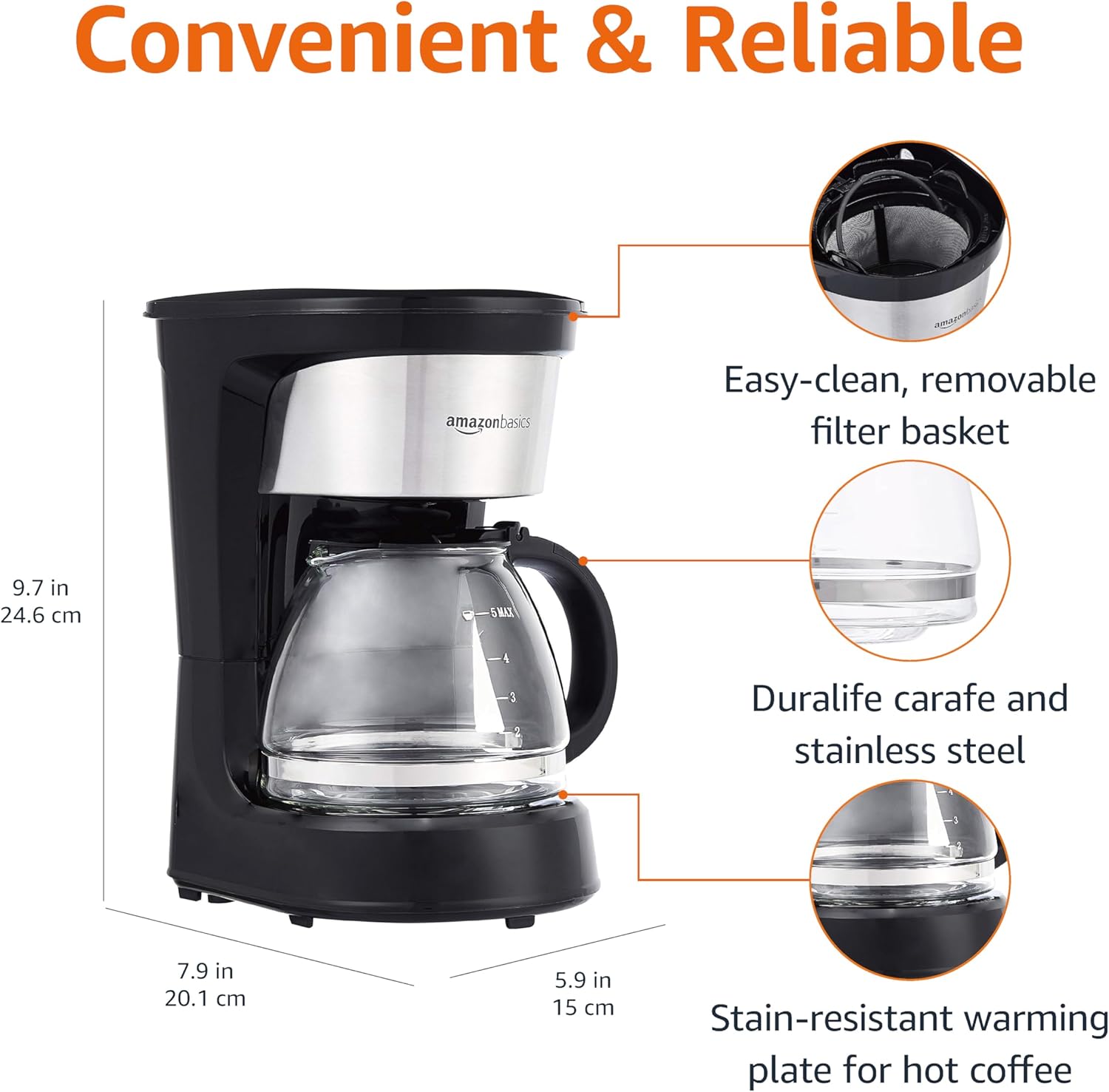 Amazon Basics 5-Cup Coffee Maker with Reusable Filter - Image 3