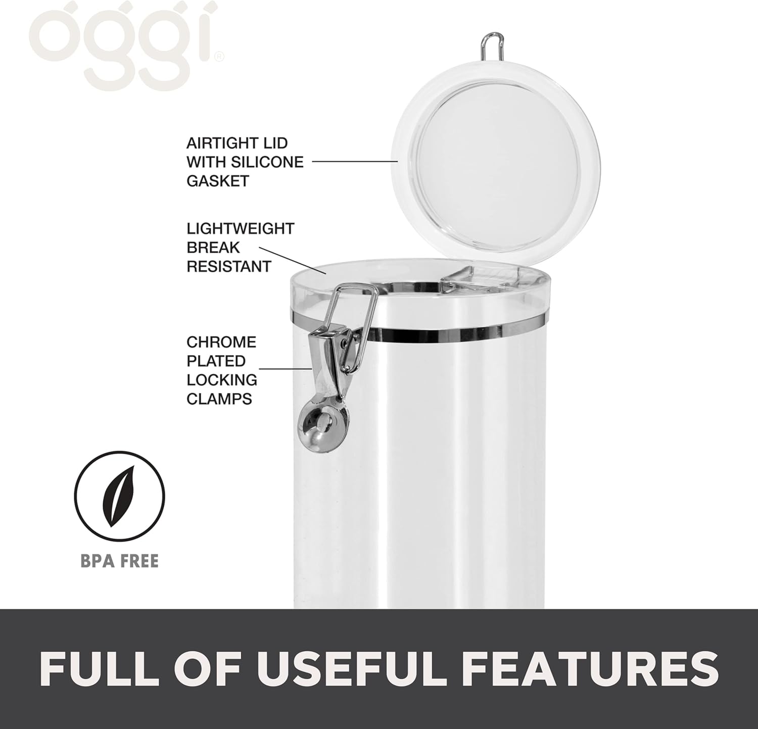 Oggi Medium-Sized Clear Canister with Clamp Lid - Image 3