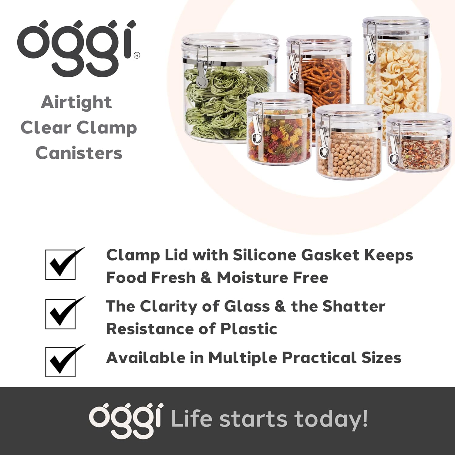 Oggi Medium-Sized Clear Canister with Clamp Lid - Image 8