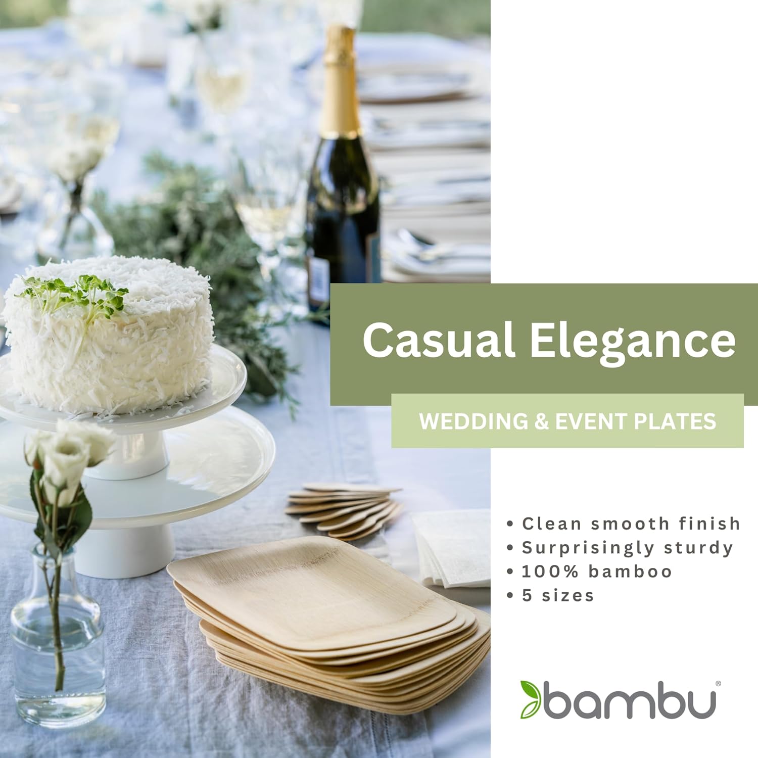 Bambu 7 Inch Square Disposable Bamboo Plates - Image 5