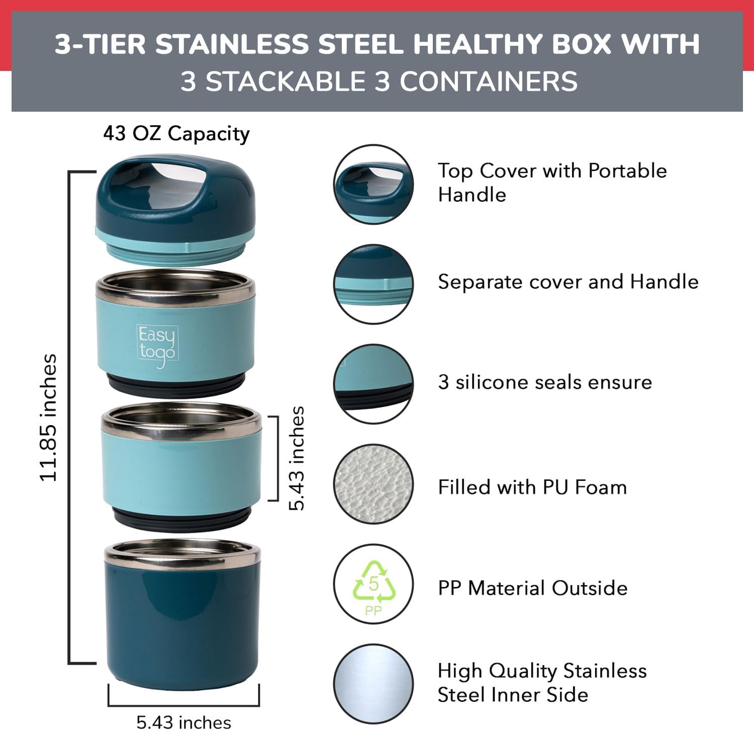 Portable Stackable Lunch Box with Cutlery Set - Image 8