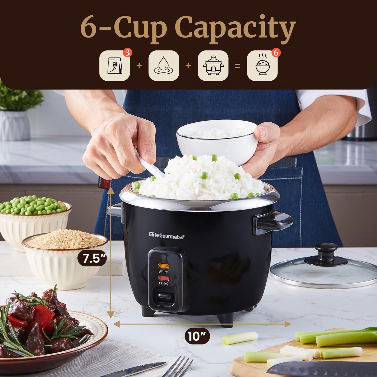 Elite Gourmet 6-Cup Electric Rice Cooker - Image 7