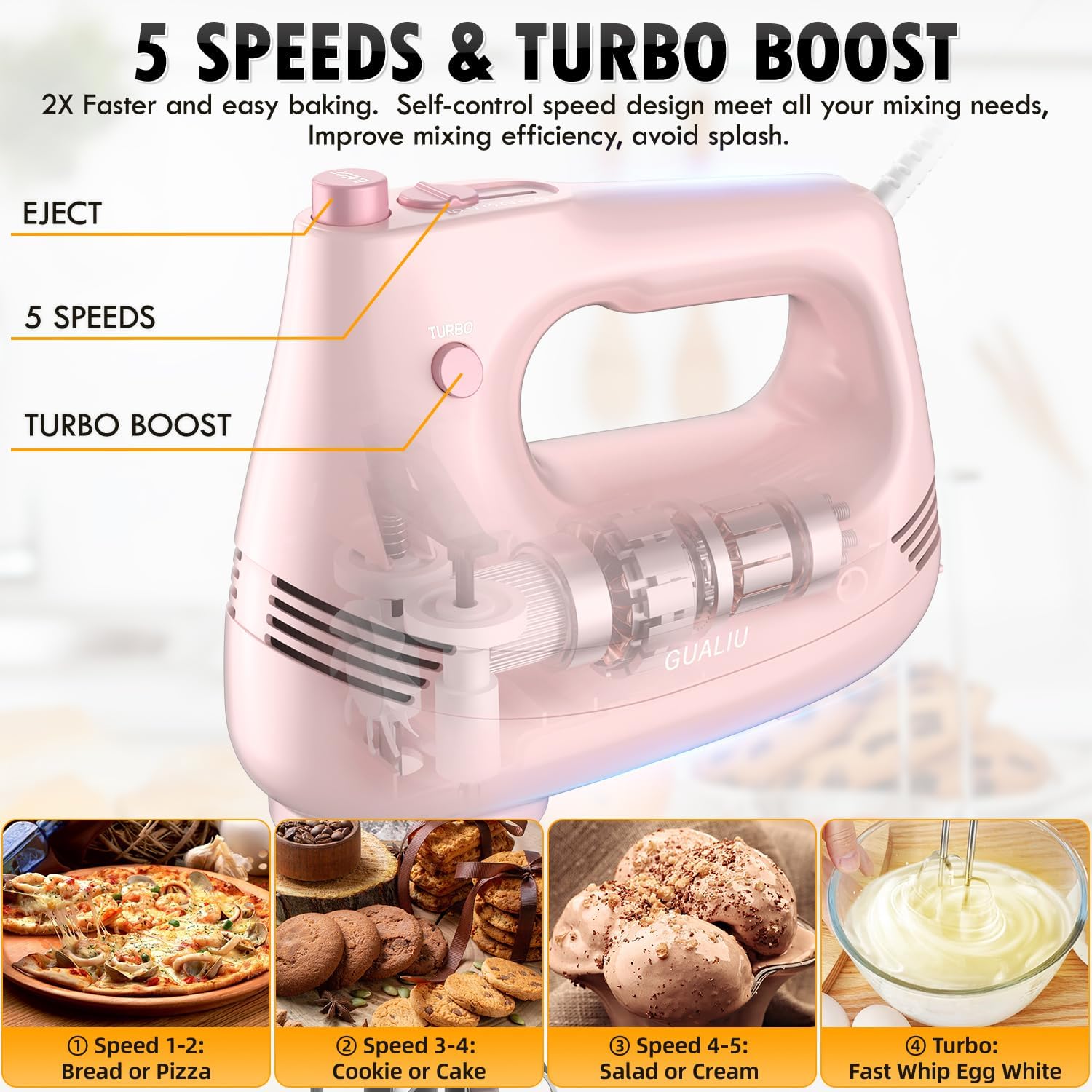 Pink Handheld Electric Mixer for Baking - Image 5