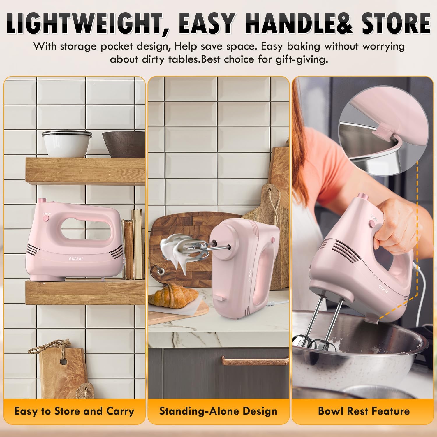 Pink Handheld Electric Mixer for Baking - Image 6
