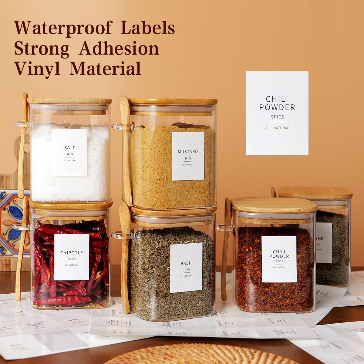 6 Pcs Square Glass Jar with Bamboo Lid and Spoon - Image 4