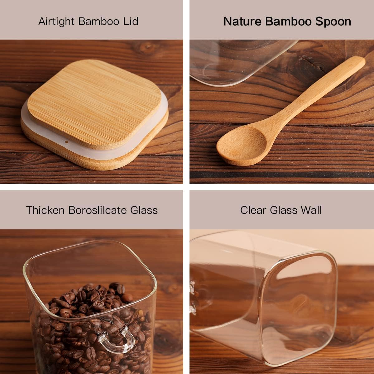 6 Pcs Square Glass Jar with Bamboo Lid and Spoon - Image 7