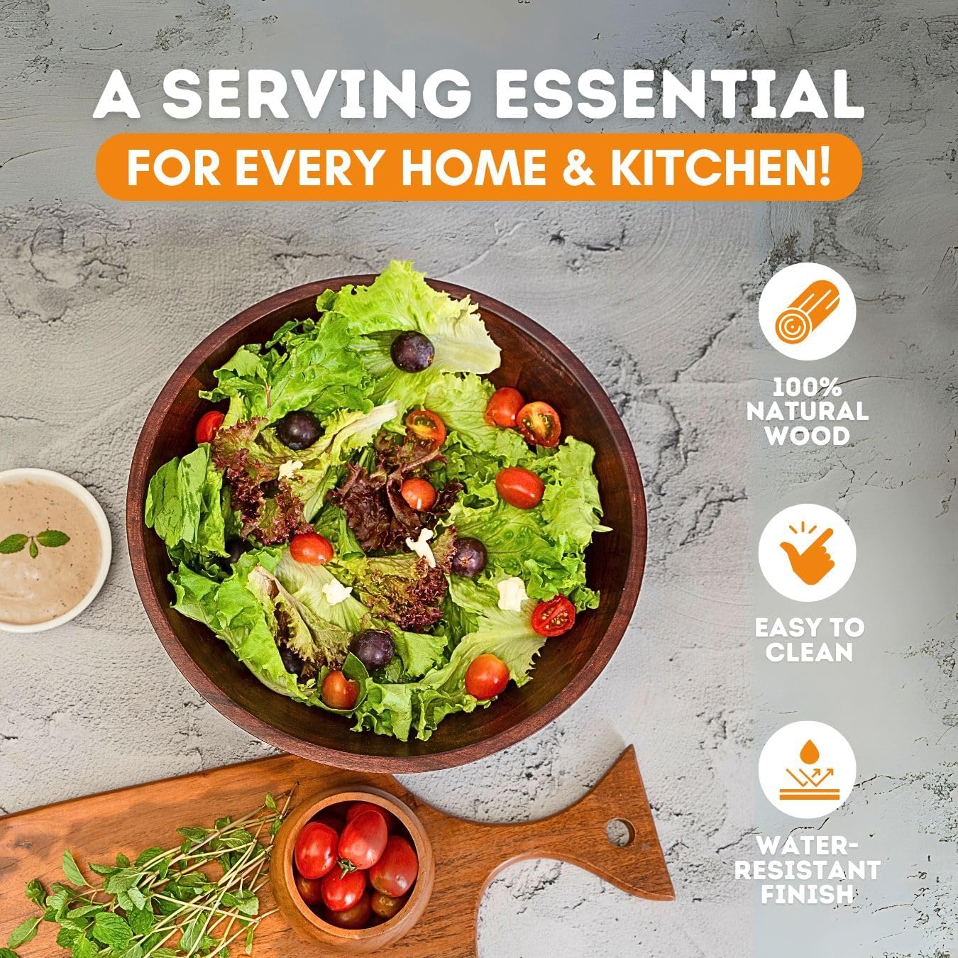 Luxe Wooden Salad Bowl Set with Serving Utensils - Image 4