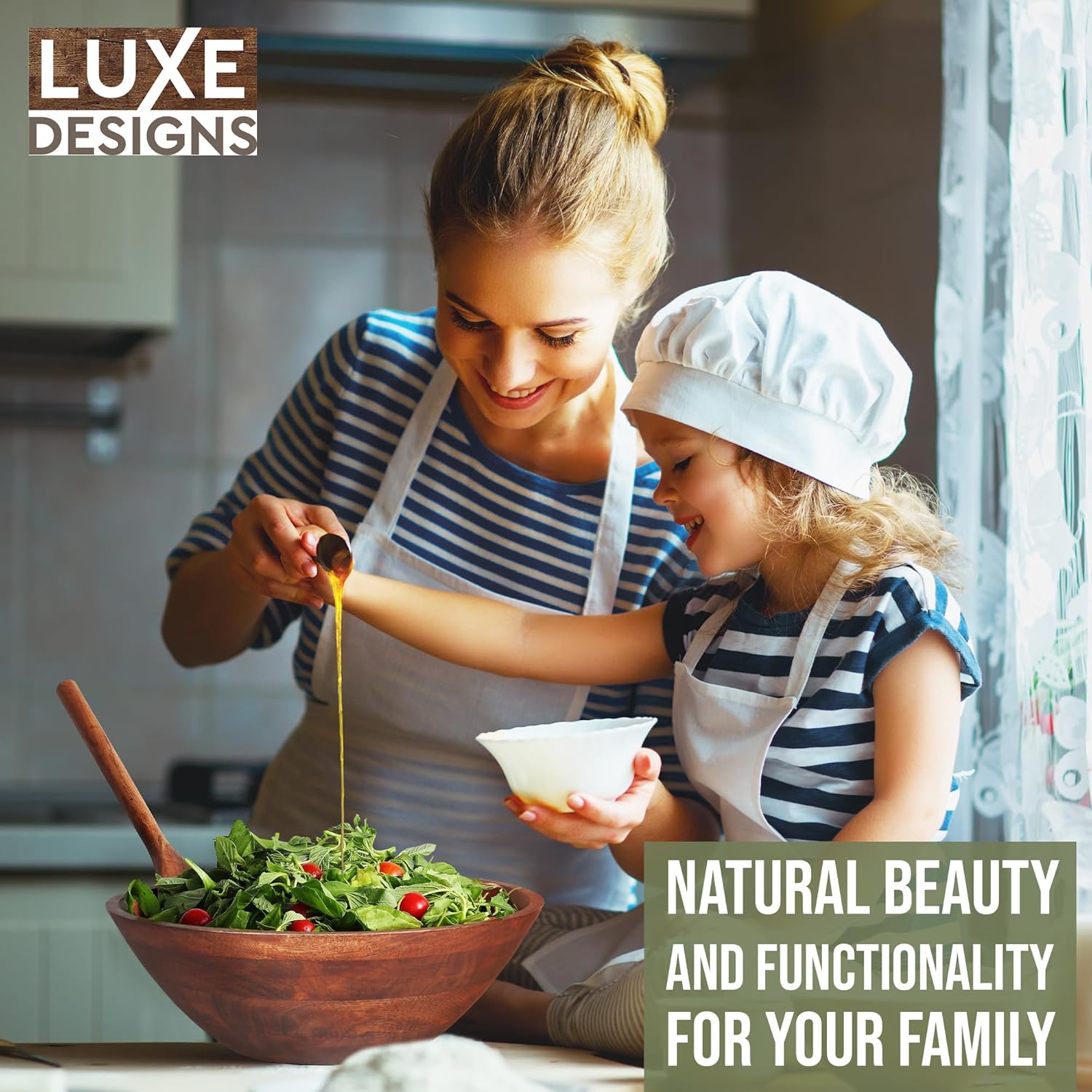 Luxe Wooden Salad Bowl Set with Serving Utensils - Image 5