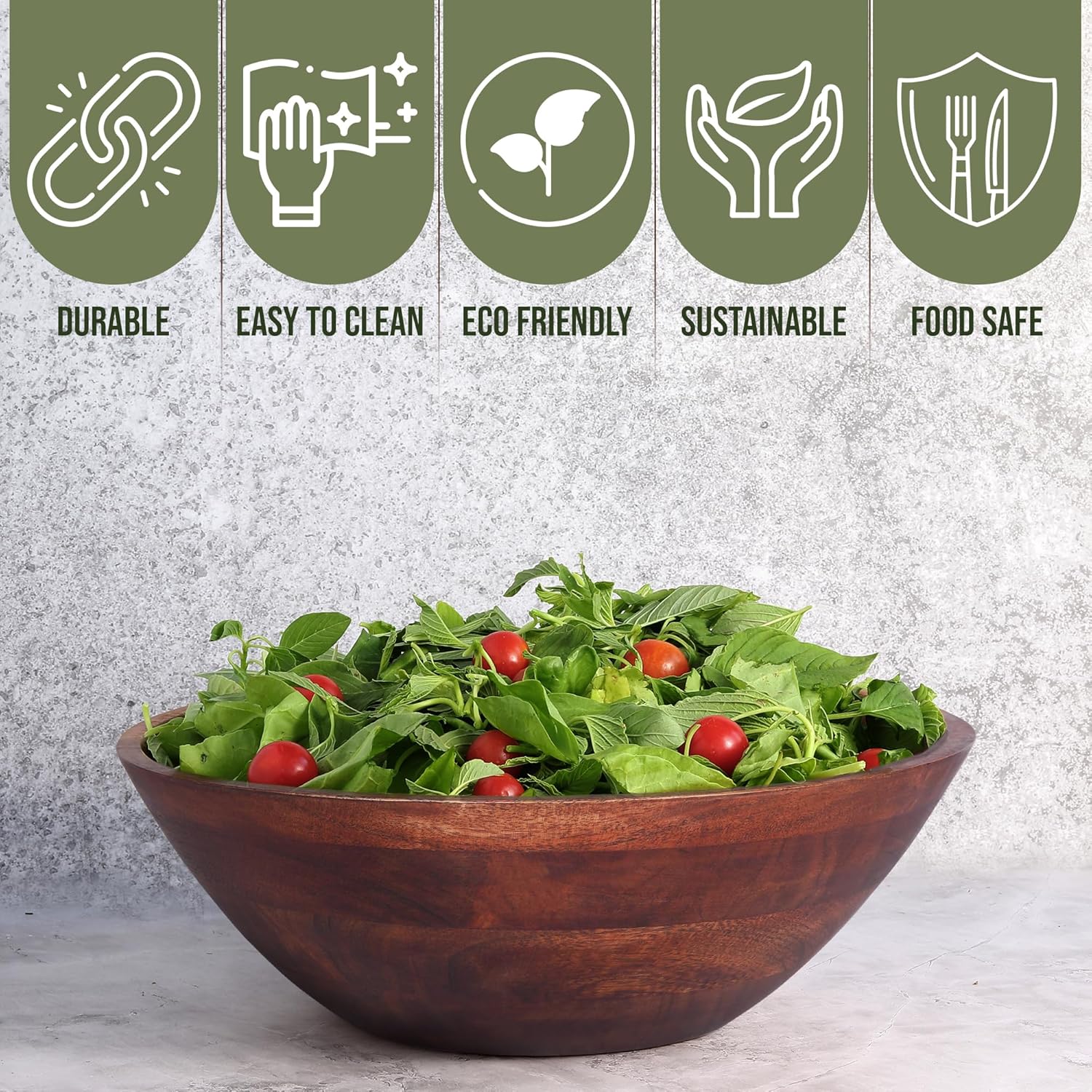 Luxe Wooden Salad Bowl Set with Serving Utensils - Image 9