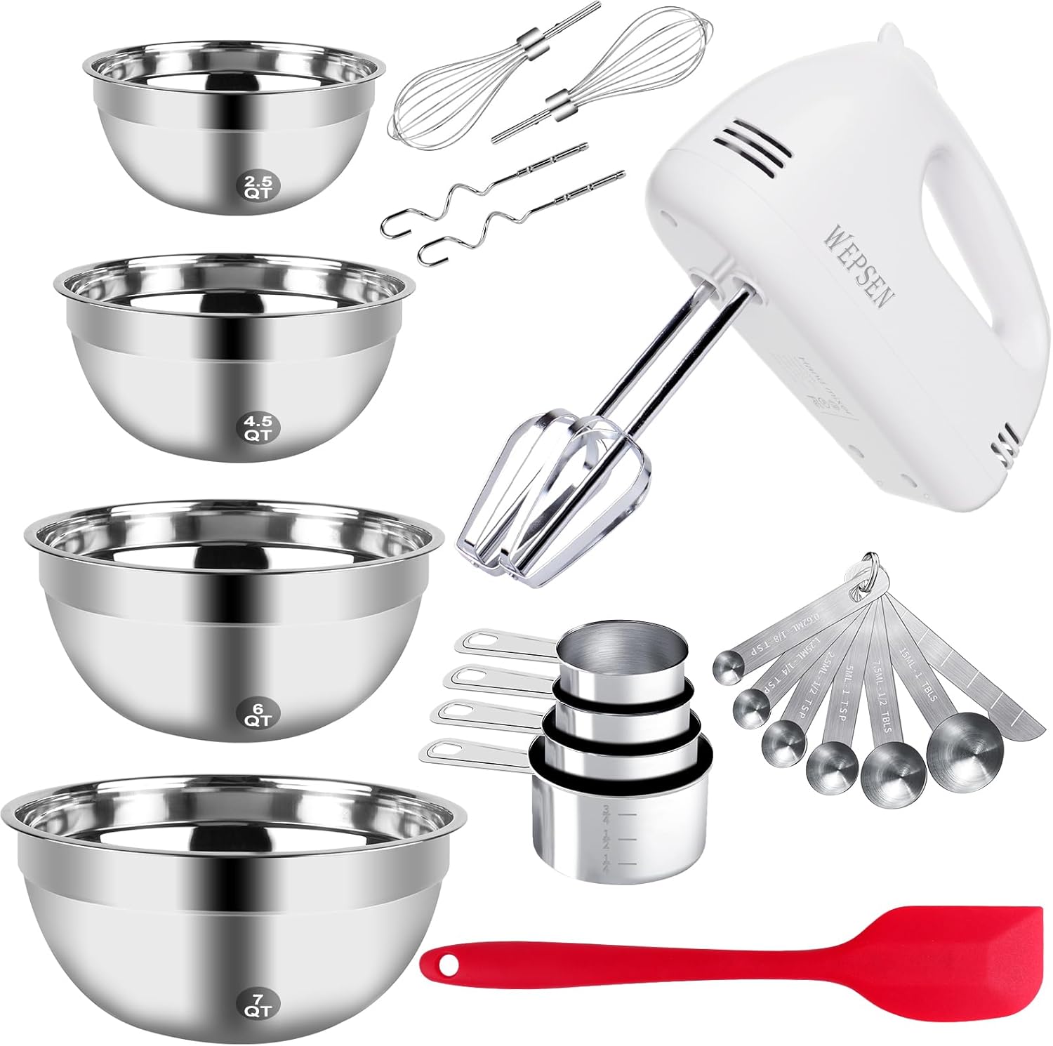 5-Speed Electric Hand Mixer Set with Stainless Steel Bowls and Accessories - Image 2