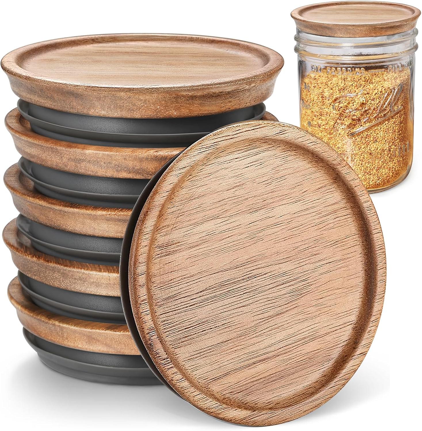 6-Pack Wooden Mason Jar Lids for Regular Mouth Jars - Image 2