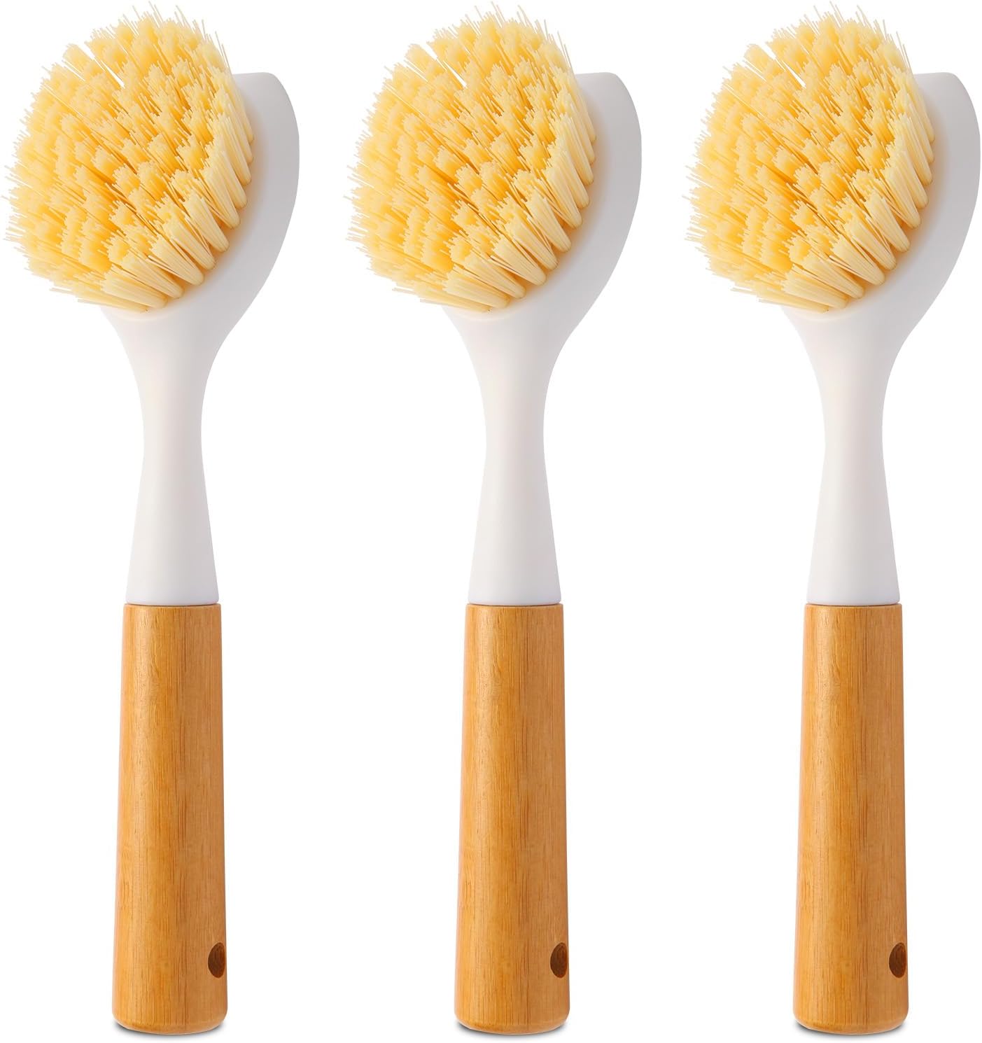 Bamboo Handle Dish Brush Set with Built-in Scraper for Kitchen Cleaning - Image 2