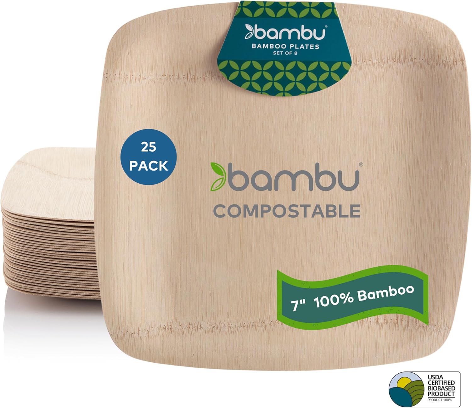 Bambu 7 Inch Square Disposable Bamboo Plates - Image 2