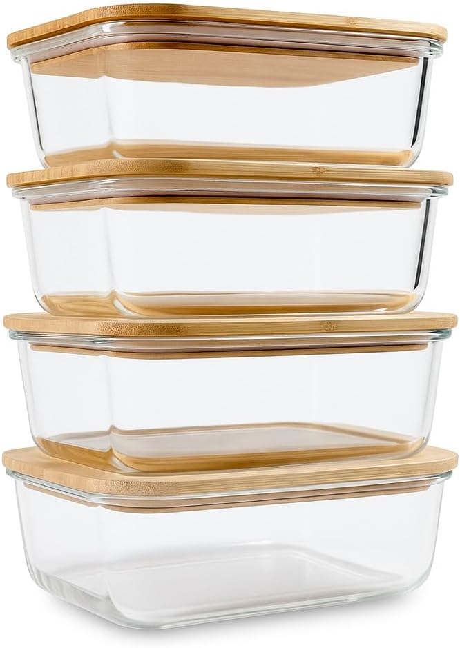 Glass Food Storage Containers with Bamboo Lids (4-Pack, 36oz) Airtight, Leakproof, BPA-Free Borosilicate Glass Meal Prep Containers - Image 2