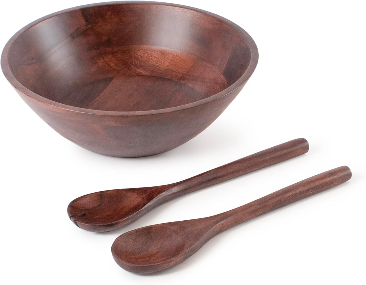 Luxe Wooden Salad Bowl Set with Serving Utensils - Image 2