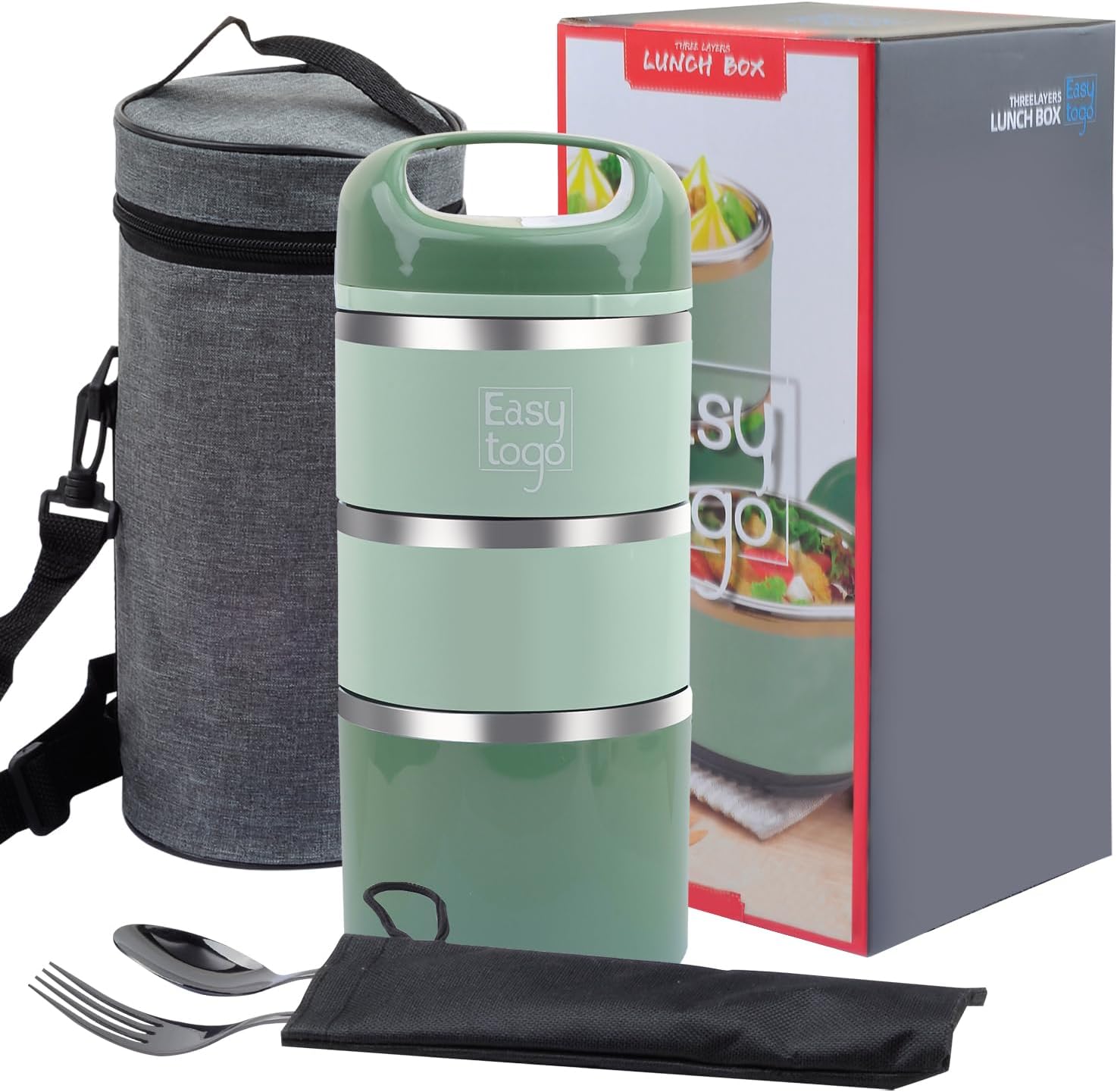 Portable Stackable Lunch Box with Cutlery Set - Image 2