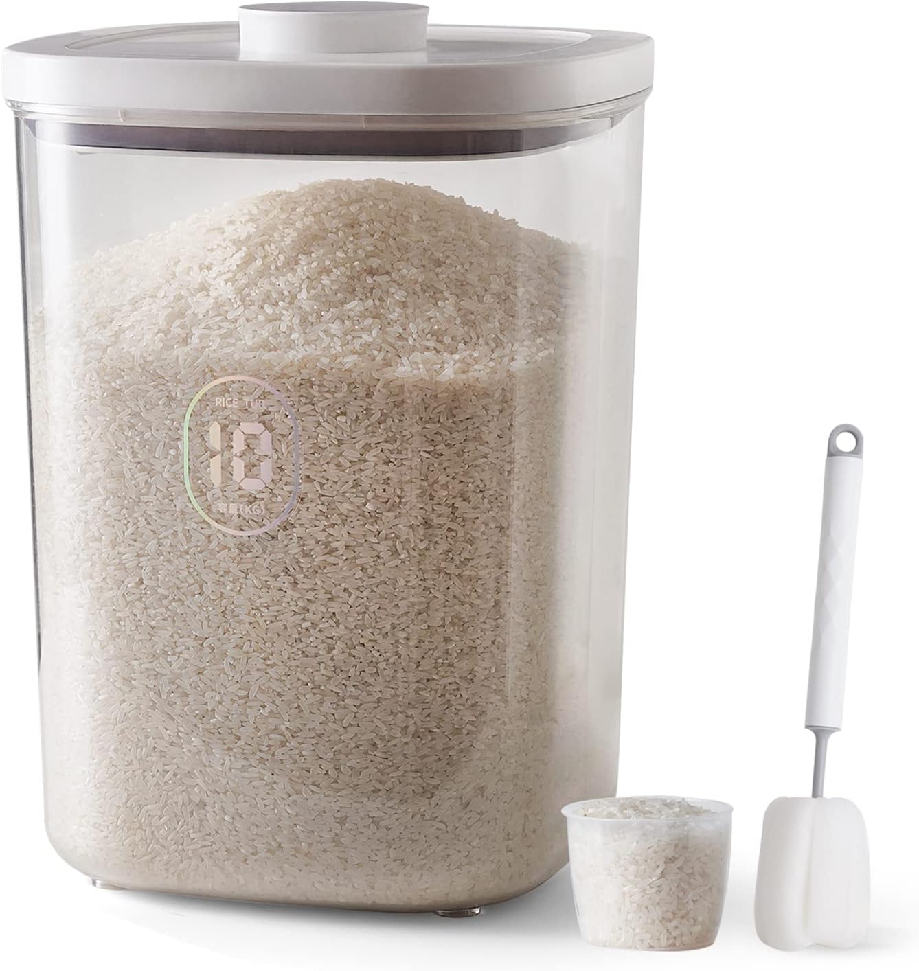 Rice Dispenser Container with Measuring Cup and Brush for Kitchen Pantry Organization - Image 2