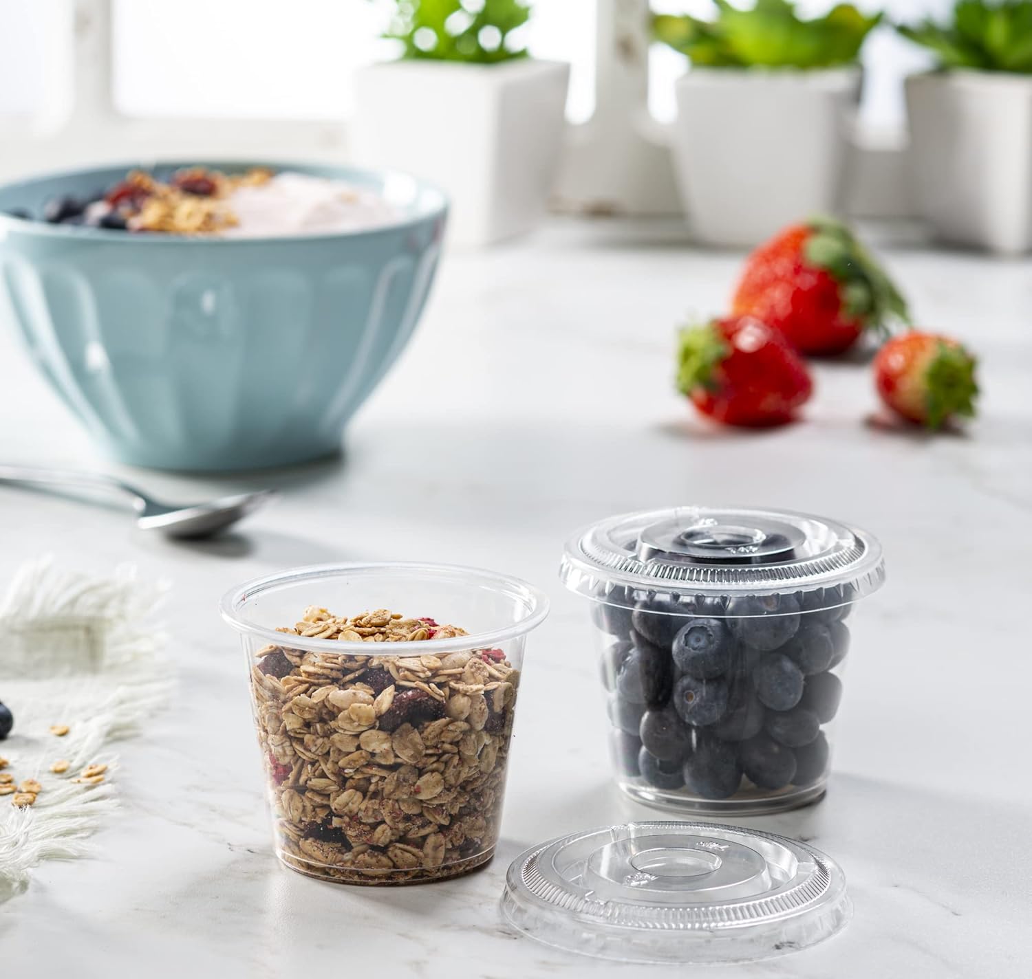 Clear Disposable Plastic Portion Cups With Lids - Image 3