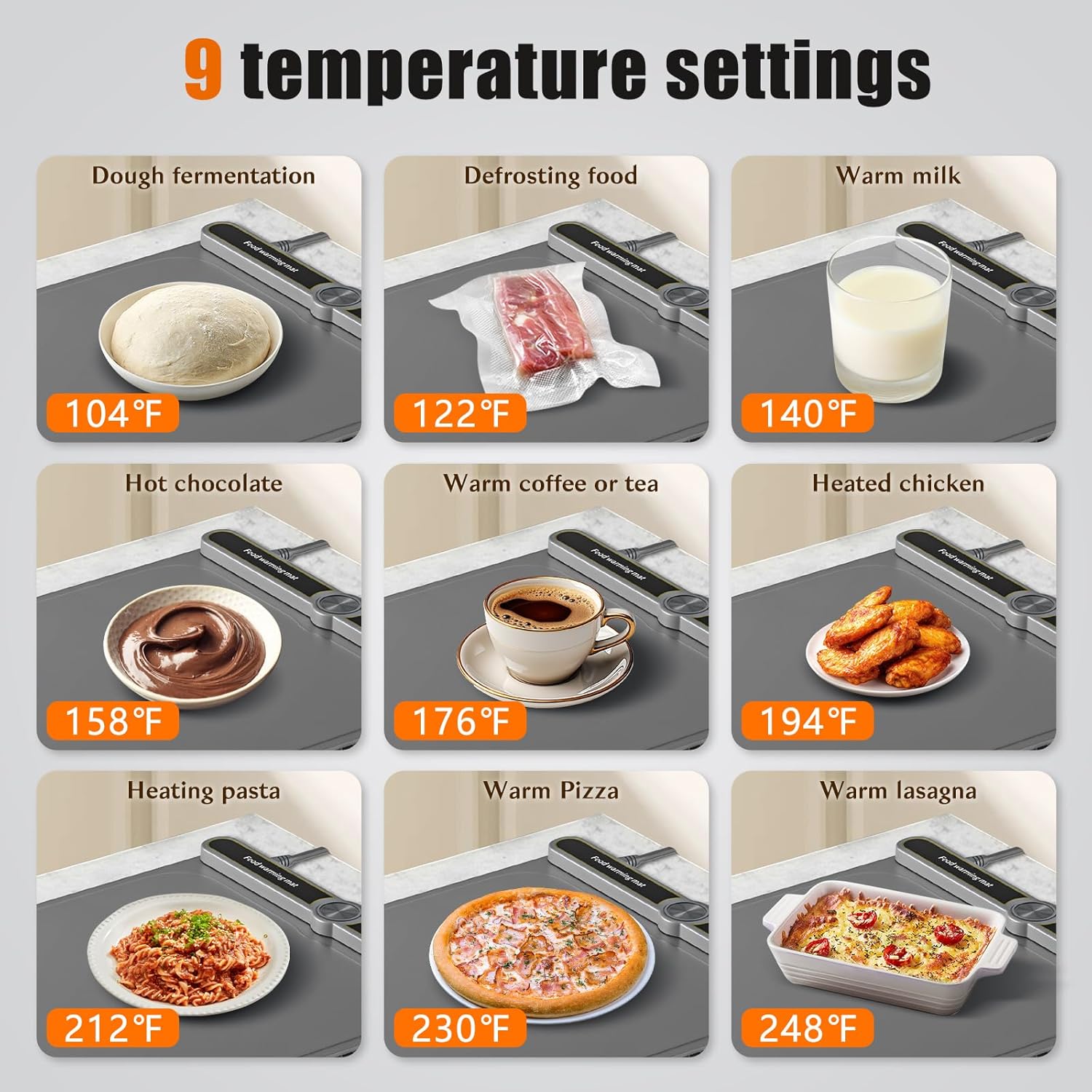 Extra Large Silicone Food Warming Mat with Timer and 9 Temperature Levels - Image 4