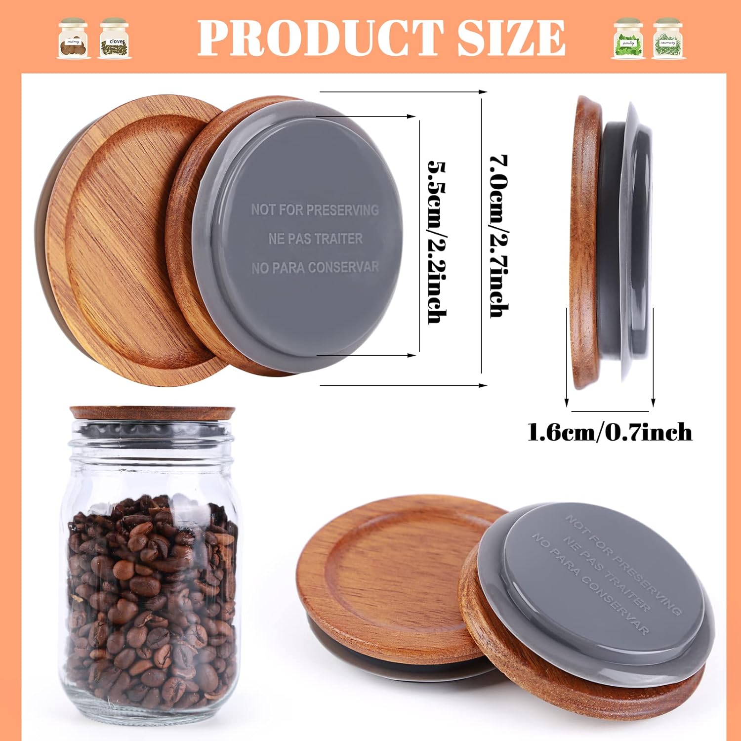 6Pack Wooden Mason Jar Lids with Airtight Silicone Seal - Image 3