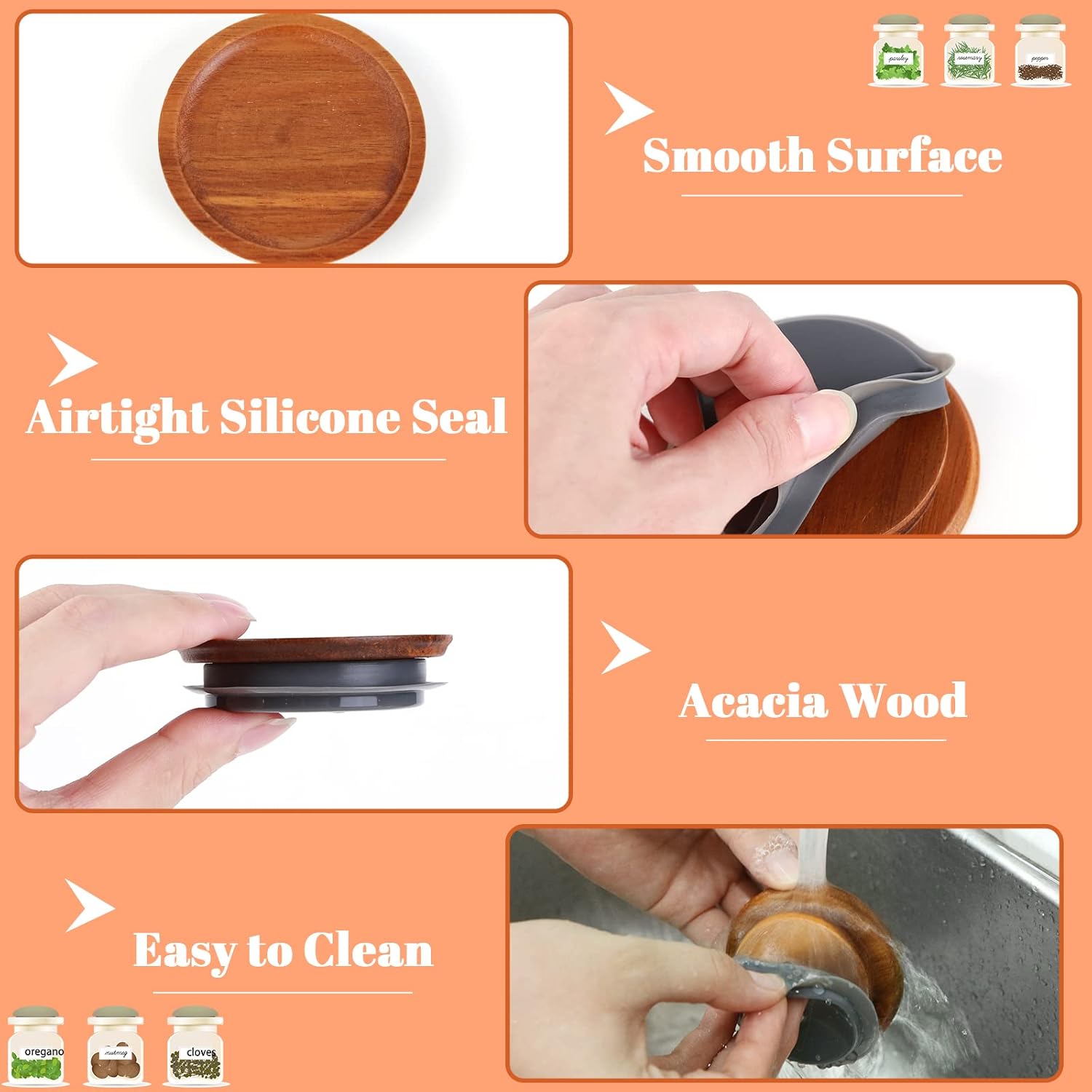 6Pack Wooden Mason Jar Lids with Airtight Silicone Seal - Image 5