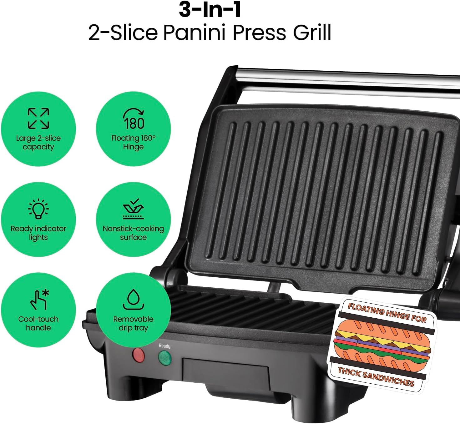 Chefman Electric Panini Press Grill and Sandwich Maker - Image 3
