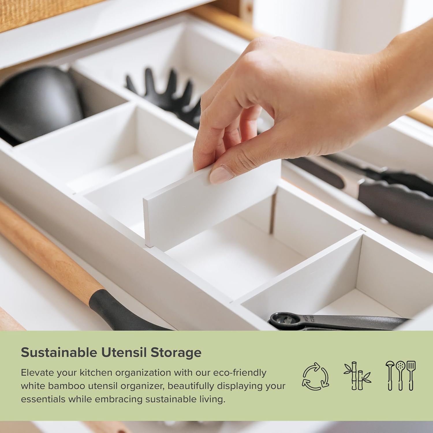 KitchenEdge Adjustable Bamboo Drawer Organizer - Image 5