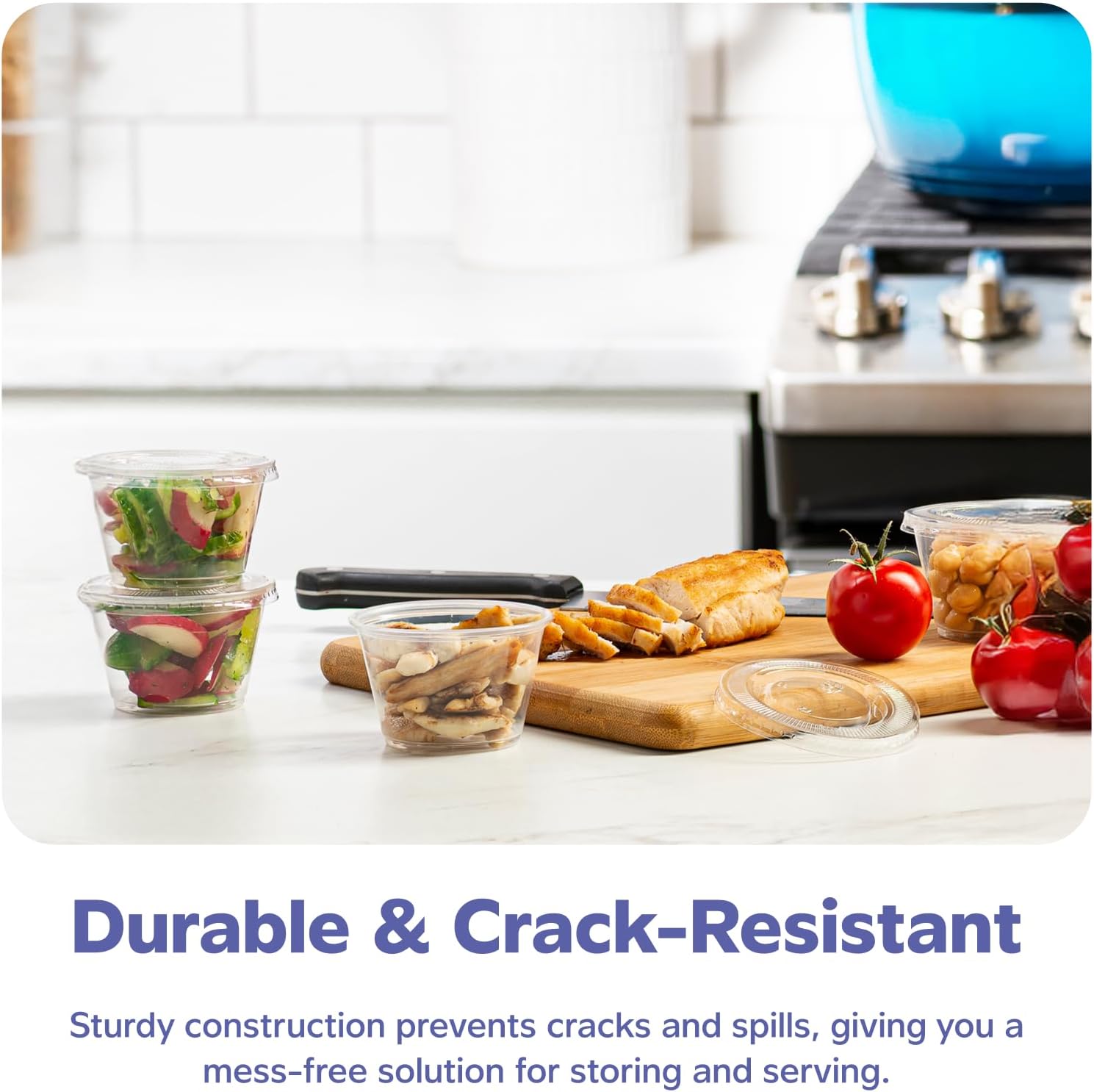 GUSTO 100 Sets 1 oz Plastic Disposable Portion Cups With Lids - Image 7