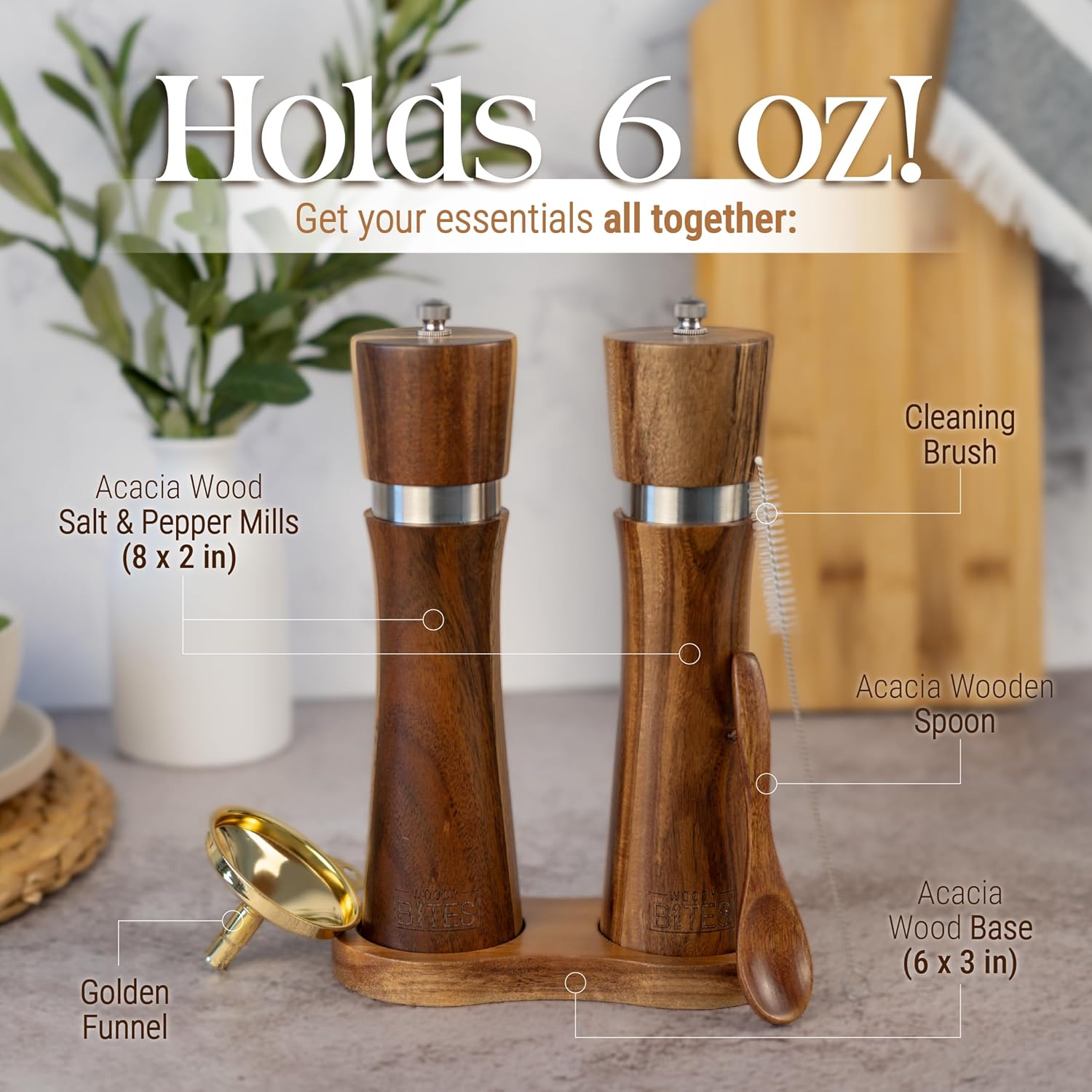 Acacia Wood Salt and Pepper Grinder Set - Image 3