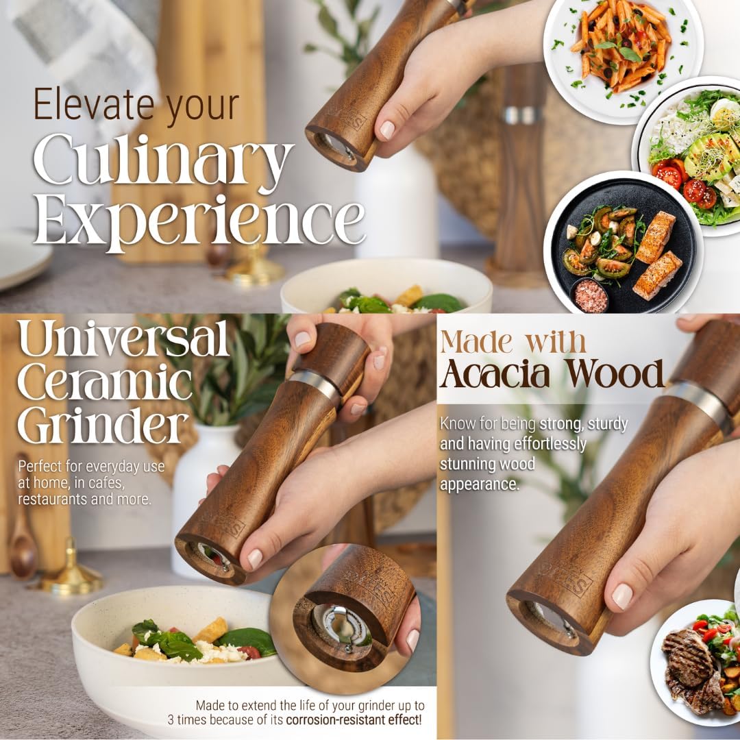 Acacia Wood Salt and Pepper Grinder Set - Image 4