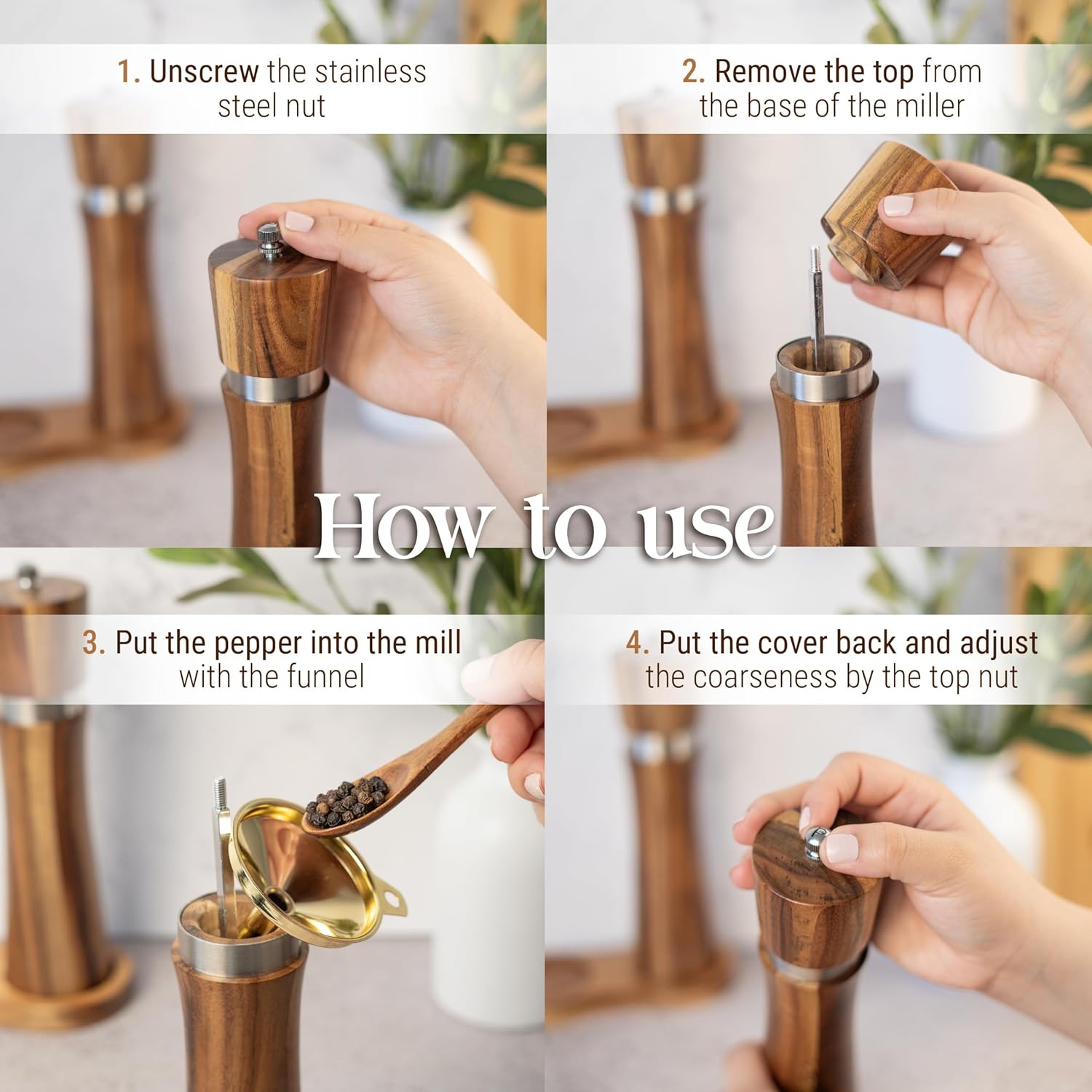 Acacia Wood Salt and Pepper Grinder Set - Image 6