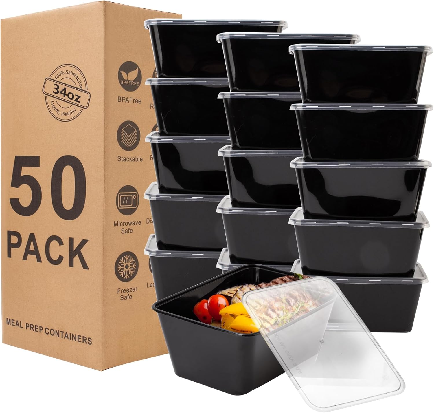 50 Pack 34oz Reusable Food Storage Containers with Lids - Image 2