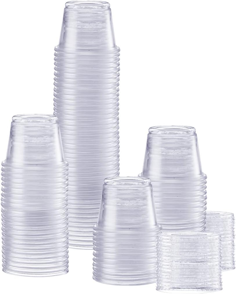 GUSTO 100 Sets 1 oz Plastic Disposable Portion Cups With Lids - Image 2